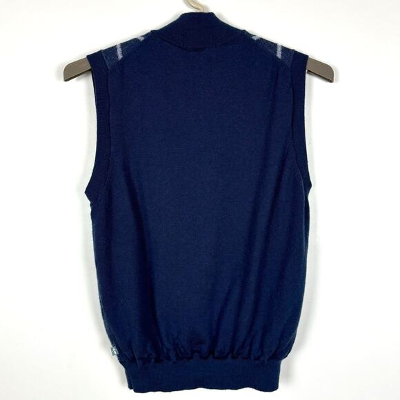 Smith & Tweed Golf Sweater Vest Merino Wool Blue Argyle quarter-zip Medium Prep - Picture 2 of 9